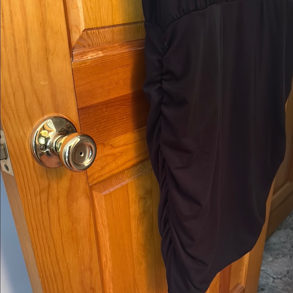 Nine West Black Ruched V-Neck Cocktail Dress - Picture 6 of 7